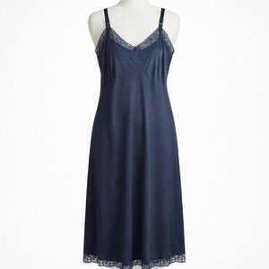 Vtg Artemis Navy Blue Lace Full Slip Camisole Nightgown M Whimsigoth Dress Fairy